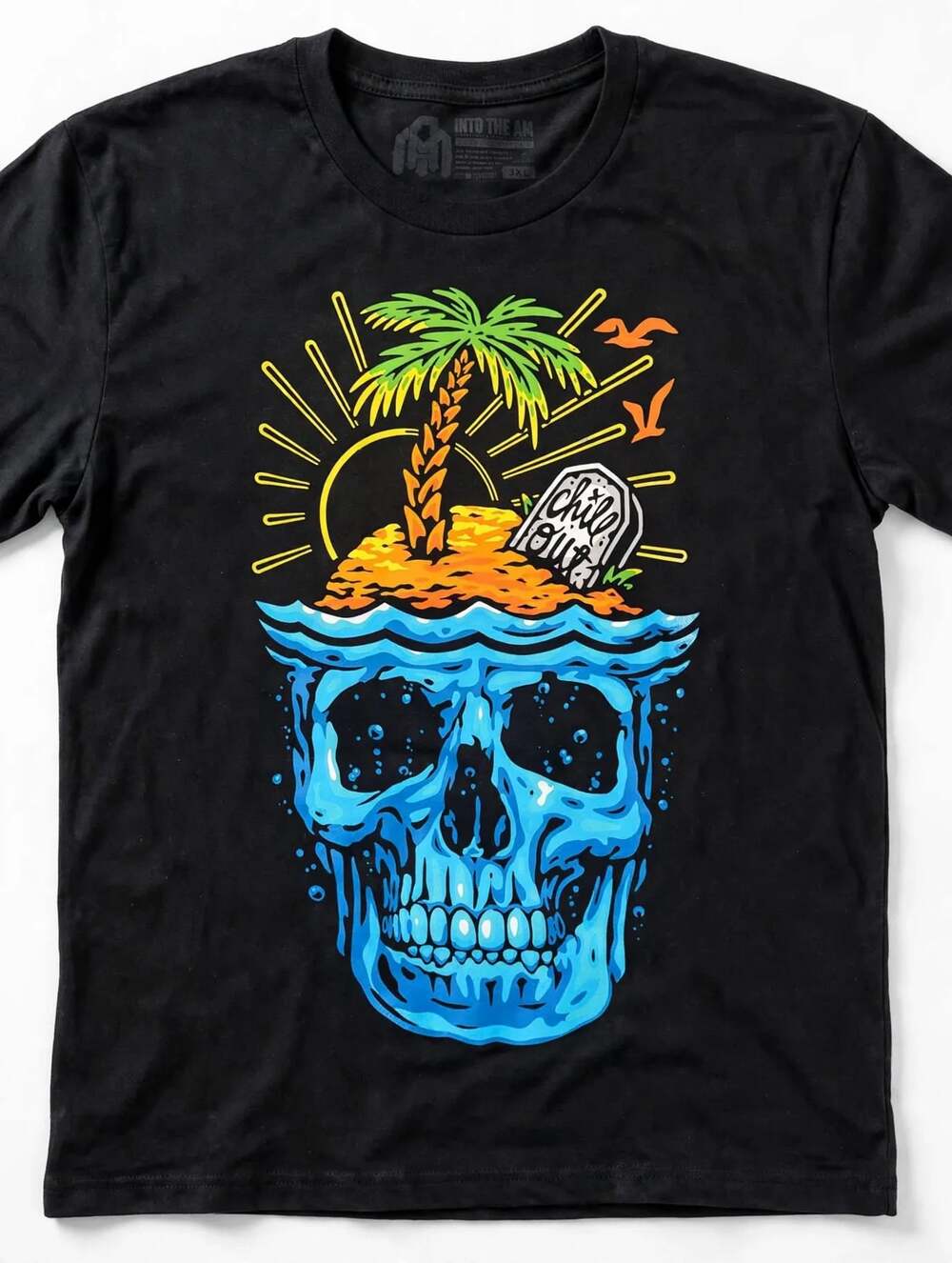 Into The Am Chill Out Skull Beach Palm Tree Graphic T-Shirt